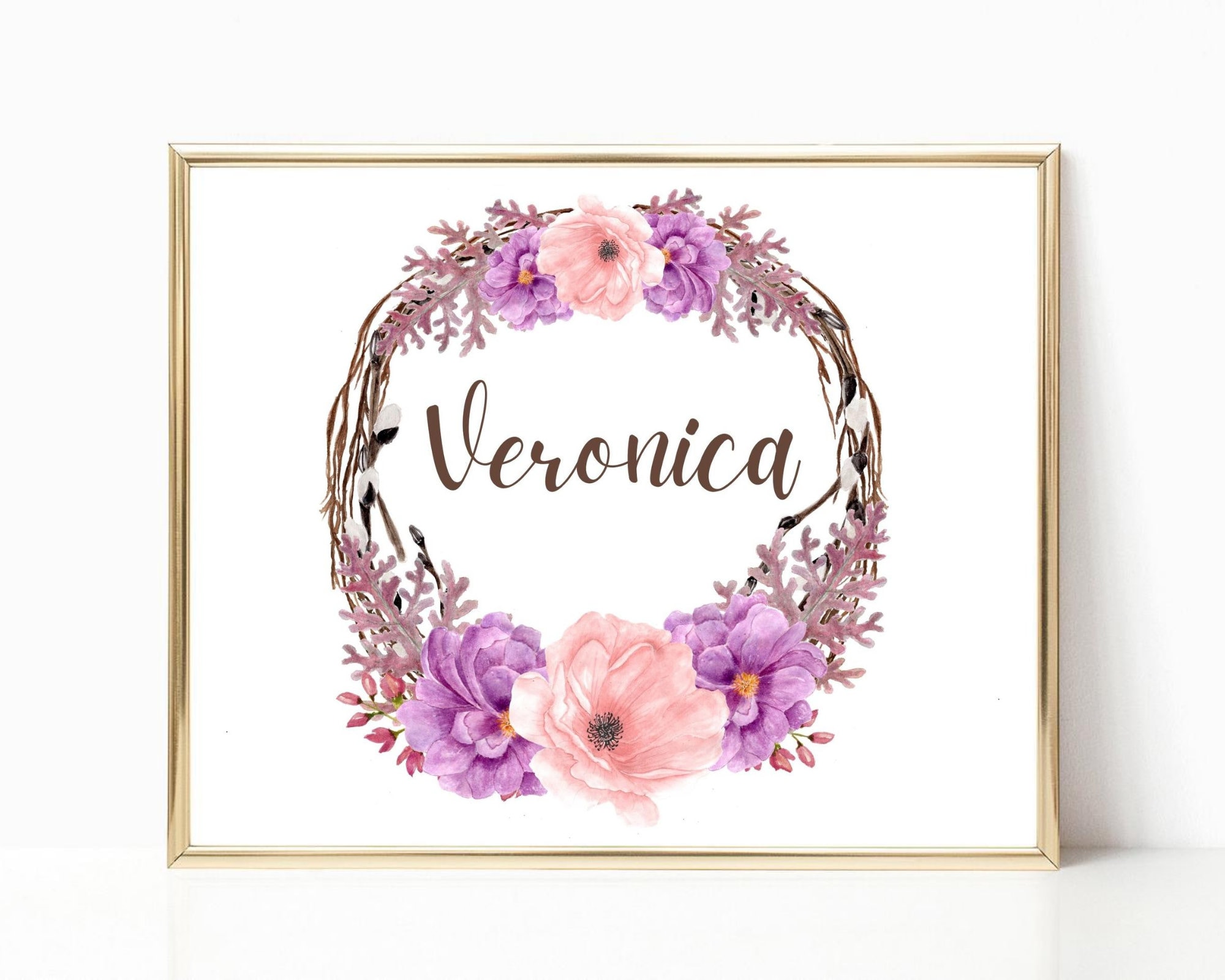 Personalized Purple Pink Floral Name Sign Veronica Name Etsy