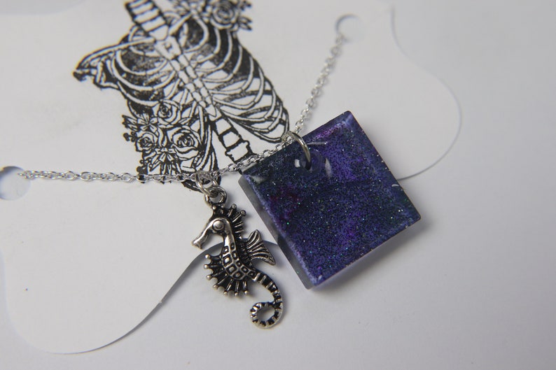 Seahorse Ocean Blue and Purple Resin Charm Pendant Necklace