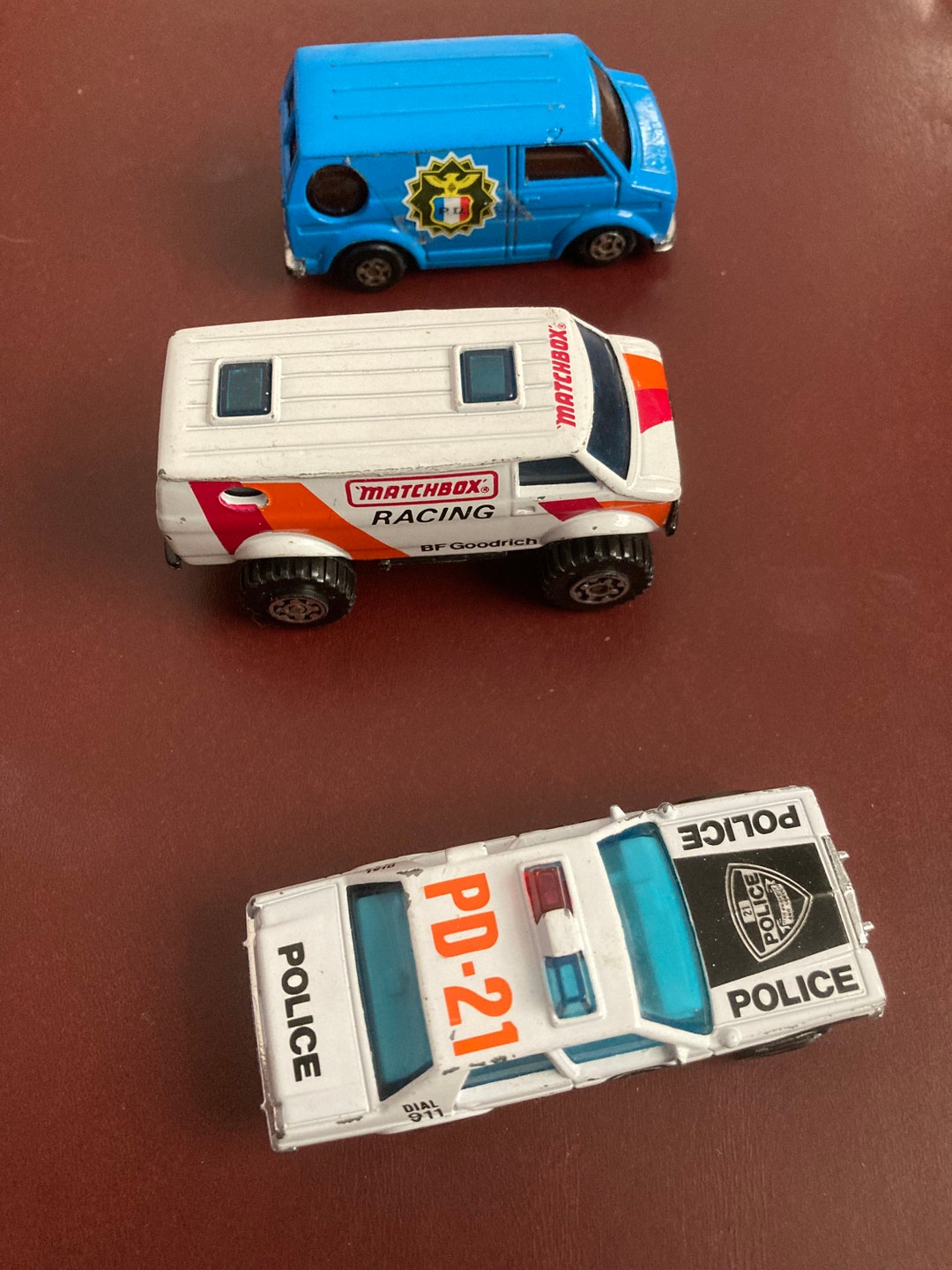 Vintage Matchbox Cars Matchbox Police Car and BF Goodrich Van and Blue