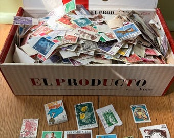 Stamps - Cancelled Stamps- Cigar Box Full of Cancelled Stamps