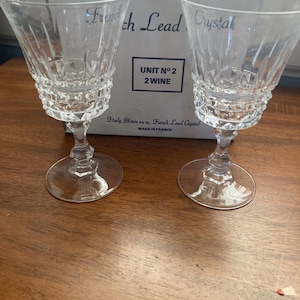 Lead Crystal Wine Glasses - W.M. Dalton French Lead Crystal - Two French Lead Crystal Wine Glasses