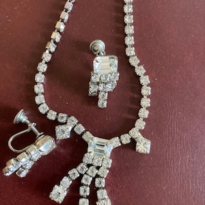 Vintage Rhinestone Necklace and Earrings