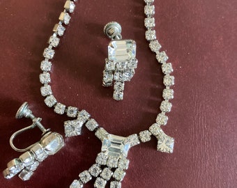 Vintage Rhinestone Necklace and Earrings