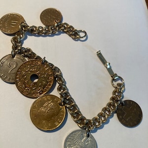 Vintage Charm Bracelet - Vintage Foreign Coin Charm Bracelet