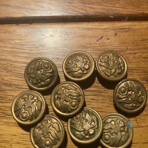 Vintage Military Buttons - Nine American Eagle Buttons