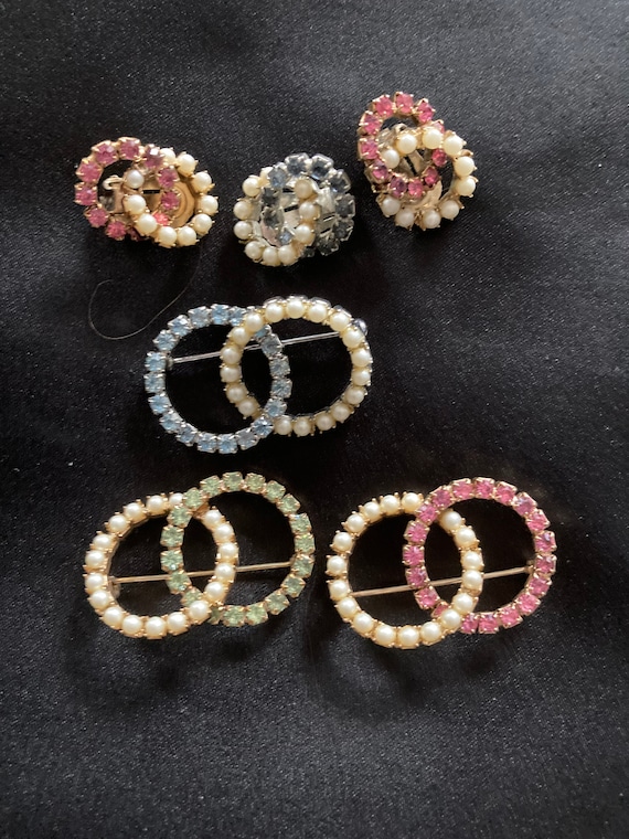 Vintage Pin and Earring Set - Sparkly Earring and 