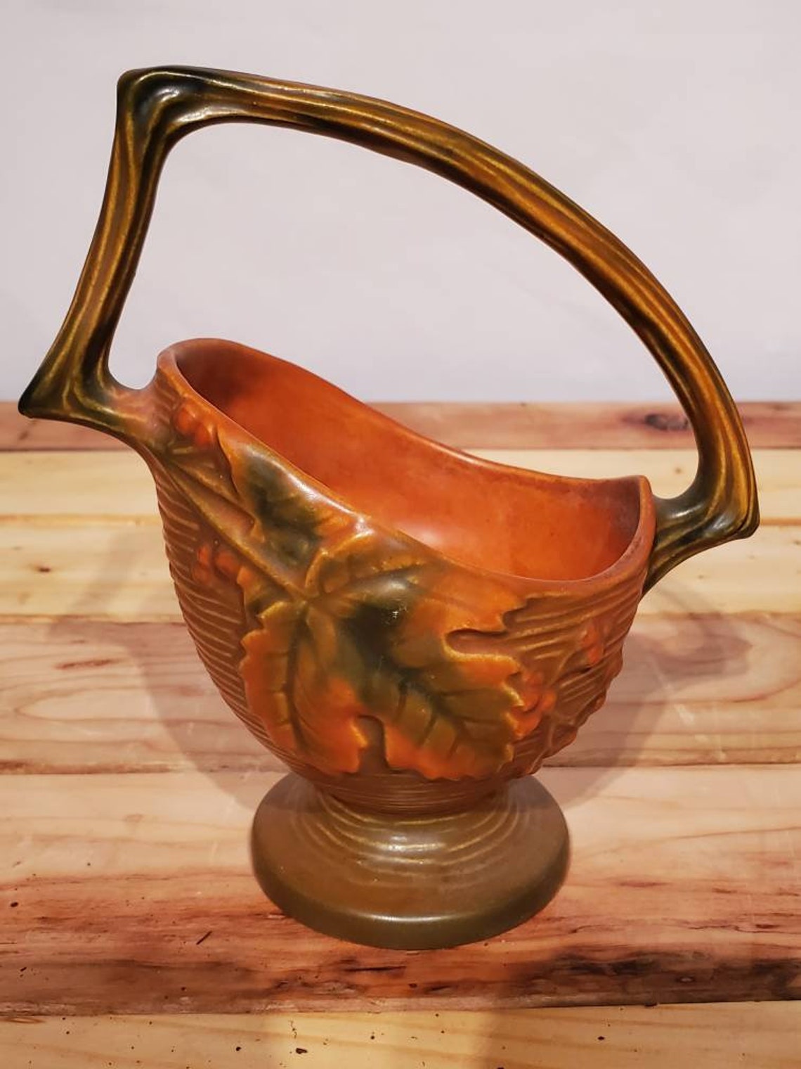 Vintage Roseville pottery brown bush berry basket 369-6 1/2 | Etsy