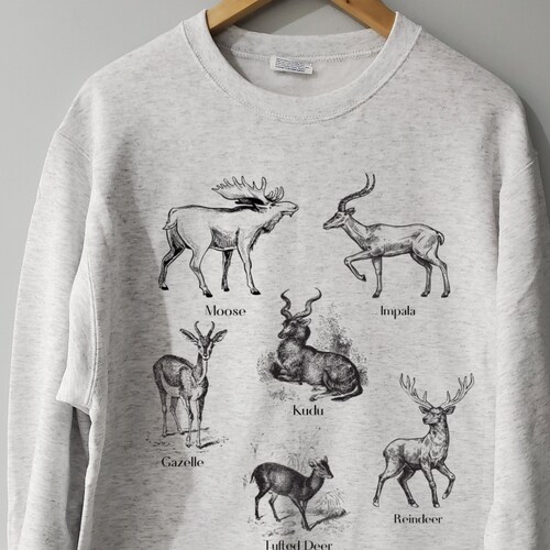 Animal Sweatshirt, Reindeer Kude Gazelle Moose Sweatshirt, Animal Crewneck,Ash Sweatshirt