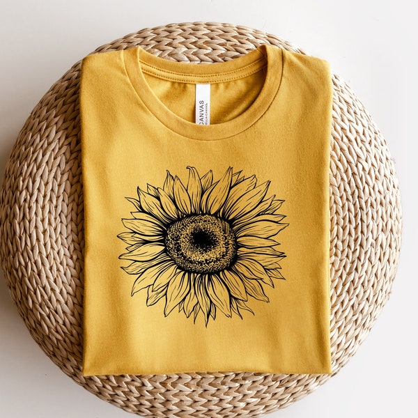Sunflower T Shirt, Sunflower Shirt, Botanical Shirt,Garden T shirt, Nature Lover Shirt, Mustard color t shirt