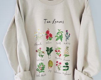 Tea Leaves Sweatshirt, Tea Lover Sweatshirt, Tea Sweater, Adult Sweatshirt, Tea Leaves Sweater,Sand Color Sweater