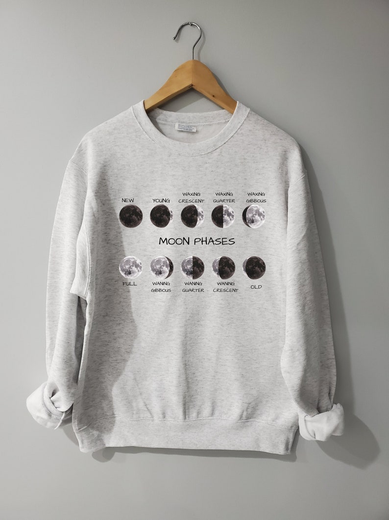 Moon Phases Sweatshirt Moon Phases Crewneck Moon Phases Sweatshirt Ash Color