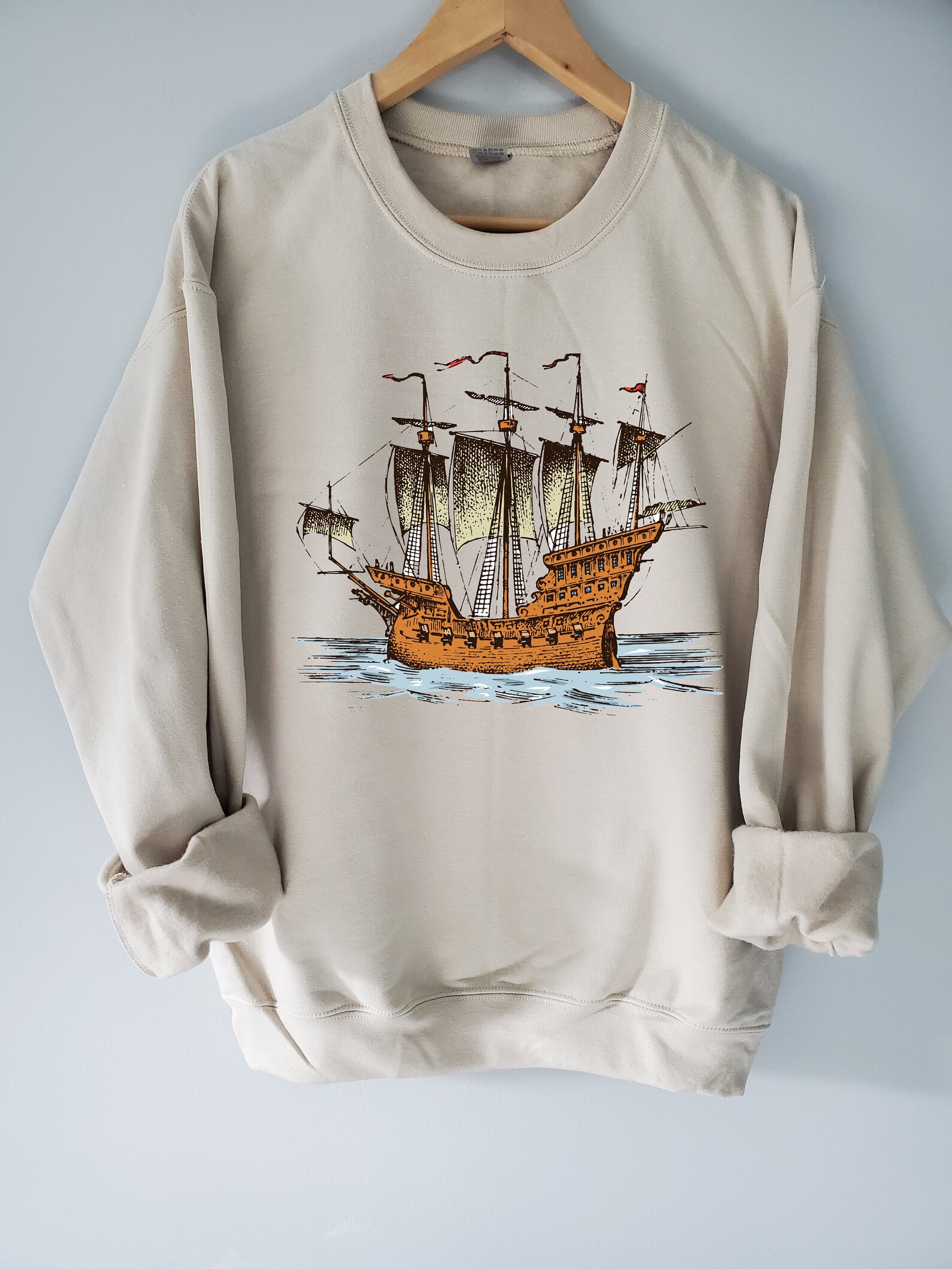 Ship Boat Sweatshirt Ship Boat Crewneck Sand Color Etsy