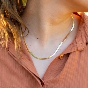 Gold chain necklace, flat snake chain, Italian gold chain, gold necklace, gold choker, Sterling Silver Necklace, italian gold necklace.