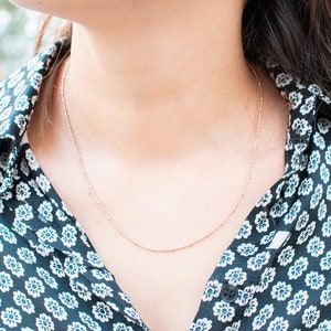 Satellite chain necklace, sterling silver chain necklace, rose gold chain necklace, Beaded Chain Necklace, silver beaded chain necklace.