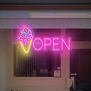 Ice Cream Open Sign,Ice Cream Led Neon Sign,Pink Light Up Neon Sign, Ice Cream Car Led Sign,Signage Gift for Opening,Ice Cream Light