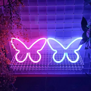 Butterfly Neon Sign, Pink Blue Butterfly Neon Light Decor, LED Neon Wall Art Events, Bedroom Neon Sign, Butterflies Neon Decor For Girl Room