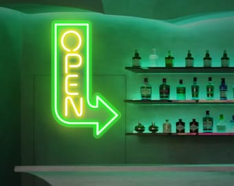 Open Neon Sign, Open Arrow Neon Sign,Led Business Open Sign, Custom Neon Open Sign For Business , Restaurant Bar Open Neon Light,Open Light