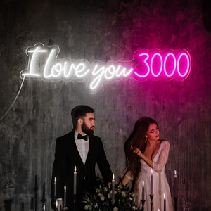 Kocham Cię 3000 Neon Sign/Ślubny Neon Sign/Spersonalizowany prezent urodzinowy dla niej/Prezent ślubny dla pary/Dekoracja ślubna