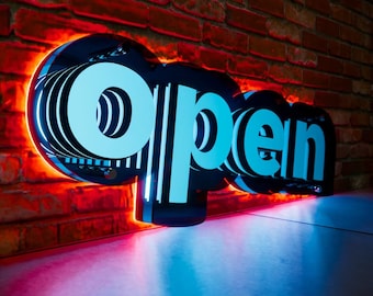 Benutzerdefiniertes 3D-Unendlichkeitsspiegel-LED-Zeichen, kundenspezifisches Infinity-Spiegel-Business-Logo, Open Infinity-Spiegel-LED-Lichtzeichen, Leuchtzeichen, offenes Zeichen