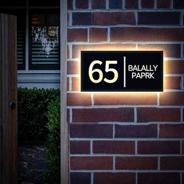 Targa con numero civico a LED, scatola luminosa per indirizzi in metallo, numero civico a LED, segnaletica con nome della strada, targa per casa moderna, targa con numero civico