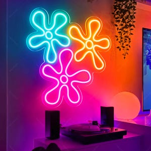Popping Flowers Neon Sign|LED Custom Multi Colors Neon Lights For Home Room| Wall Decor| Custom Flower Neon Light|Wall Art Bedroom Decor