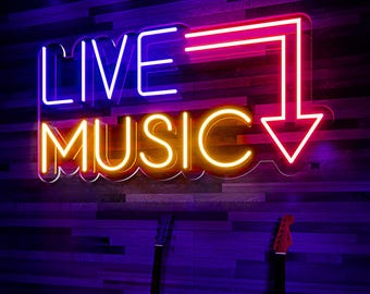 LIVE MUSIC Neon Sign |Neon Music Sign |Music Bar Led Sign |Music Studio Light Decor |Retro Decor |Neon Sign Wall Art |Live Show Party Decor