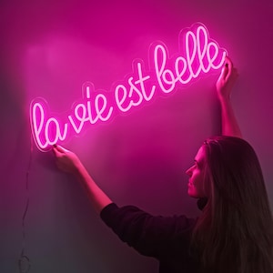 Enseigne au néon La Vie Est Belle, décoration de fête, lumière LED, enseigne au néon d'expression française, enseigne de rose de chambre à coucher, décoration de salle de mariage
