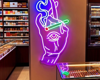 Smoke Led Sign,Smoking Hand With Eye Neon Light,Led Neon Sign Art, Custom Bar Sign,Smoke Shop Led Decor,Window Neon Light Decor