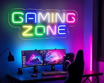 Neon-Schild „Gaming Zone“, Wanddeko fürs Spielzimmer, personalisiertes Geschenk, individuelle LED-Neonbeleuchtung fürs Spielzimmer, Geschenk für ihn, Geschenk für den Freund
