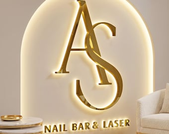 Hinterleuchtetes Schild, Metallschilder, 3D Business Schild, LED-Metall-Logo-Schild, Light Up Logo Beschilderung, Salon-Logo-Schild, Laser-cut-Schild, Halo beleuchtetes Schild,
