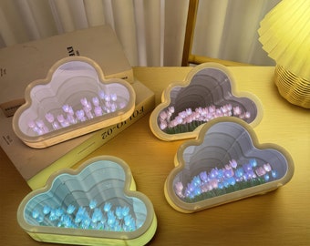 Blumen Sea Cloud Spiegel, dekorative Spiegel Nachtlicht, Geschenk für sie, Geburtstagsgeschenke, Tulip Flower Sea Cloud Infinity Spiegel, Spiegel Nachtlicht
