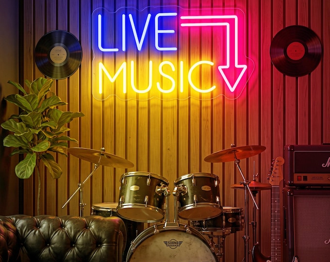 LIVE MUSIC Neon Sign |Neon Music Sign |Music Bar Led Sign |Music Studio Light Decor |Retro Decor |Neon Sign Wall Art |Live Show Party Decor