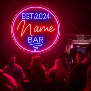 Placa de neon para bar, Placas de neon personalizadas com seu nome para bar residencial, Presente para o Dia dos Pais, Placa de neon personalizada para bar residencial, Luminária de parede