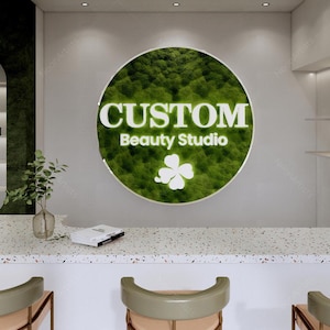 Logotipo de Moss Company, letrero de musgo personalizado, decoración de oficina con musgo, letrero con letras y logotipo de musgo personalizado, logotipo para empresas, diseño minimalista