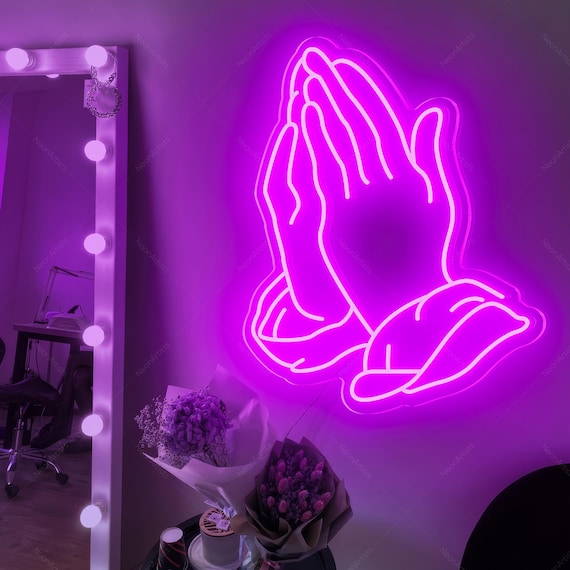 Praying Hand Art Neon Sign,Praying Hand Craft Religious gift, Hand of God Neon Sign,Jesus Sign Neon Wall Decor, Pray on it Christian Gift