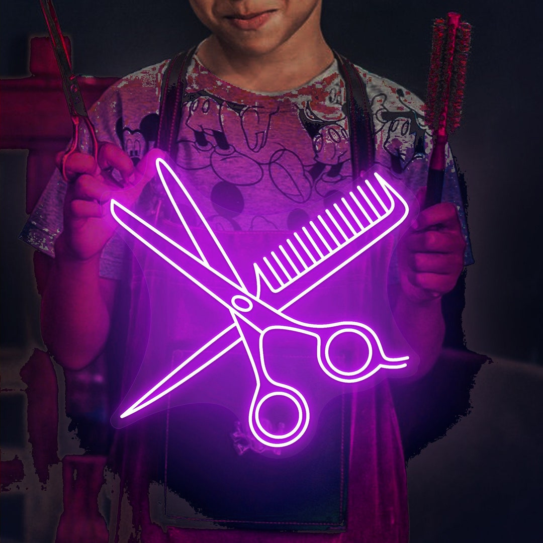 Hair Shears Scissors Hair Comb Neon Sign, Neon Light Hair Salon Decor