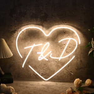 Placa de casamento de neon com iniciais personalizadas em formato de coração, placa de casamento de neon, placa de neon de casamento com luz de neon personalizada em formato de círculo de LED da Neon Artists