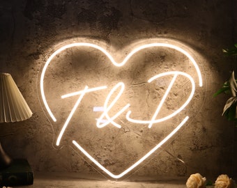 Custom Initials Heart Neon Wedding Sign, Sign Neon Wedding, Wedding Neon Light Personlized LED Circle Neon Sign from Neon Artists