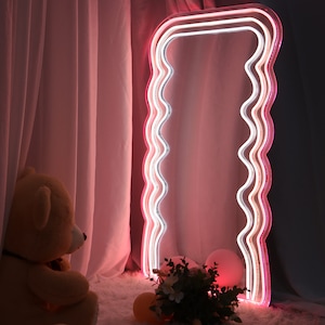 Wavy Mirror Neon Sign, Giant wavy mirror Led Light Home Decor ,Bedroom Led Cool Mirror Sign,Vintage Magic Mirror,Handmade Gift For Her