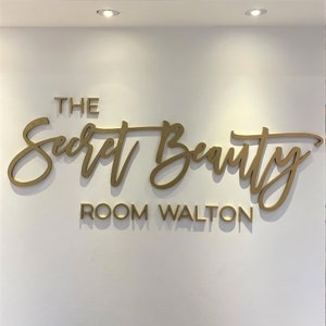 Laser geschnittenes 3D-Logo, Small Business Schild, Wandmontage, glänzender Kunststoff, Naturholz, Beauty Salon Zeichen, Cut Logo Schild für Bürowanddekor