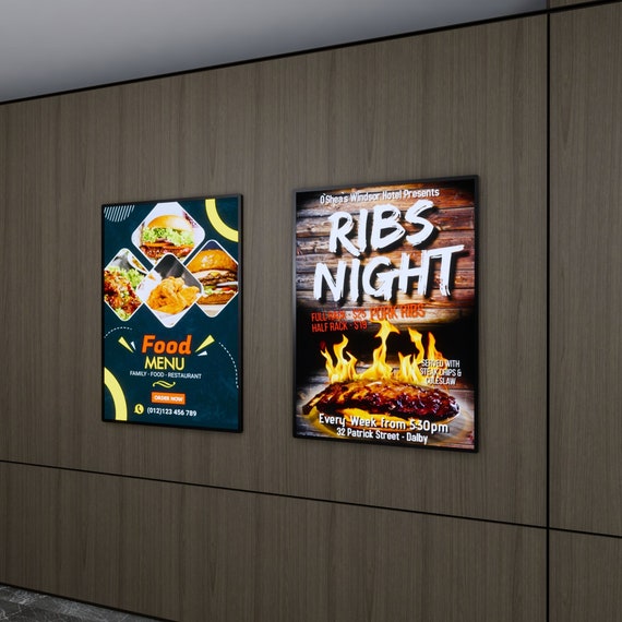 Cadre LED pour la publicité, boîte à lumière publicitaire pour restaurant,  panneau de menu mural