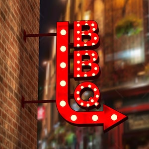 Letrero de metal rústico moderno para barbacoa, letrero con letras de marquesina, letrero decorativo para exteriores, letrero con logotipo personalizado, letrero con letras iluminadas, letrero para barbacoa