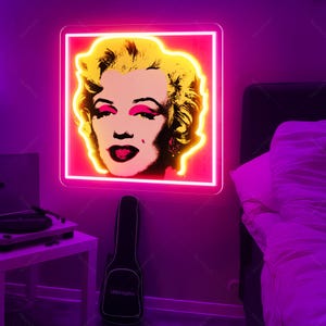 Andy Warhol Colorful Marilyn Monroe Neon Sign,Trendy Retro Preppy Home Decor, Living Room Art Ready to Hang,Wall Neon Light Art