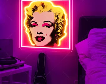 Andy Warhol Colorful Marilyn Monroe Neon Sign,Trendy Retro Preppy Home Decor, Living Room Art Ready to Hang,Wall Neon Light Art