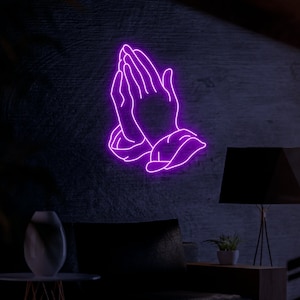 Praying Hand Art Neon Sign,Praying Hand Craft Religious gift, Hand of God Neon Sign,Jesus Sign Neon Wall Decor, Pray on it Christian Gift