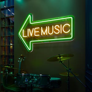 LIVE MUSIC Arrow Custom LED Neon Sign Personalized Light Up Sign Bar Nightclub Music Studio Wall Decor Living Room Decoration Birthday Gift
