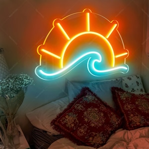 Sunset Sunrise Neon Sign Sun On The Sea Neon Light Sunrise Wave Neon Signs for Wall Decor Bedroom,Living Room,Neon Sign,Neon Art