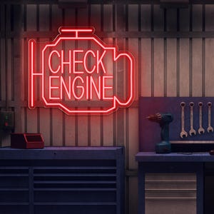 Check Engine Neon Sign,Garage Decor, LED Neon Signs for Wall Decor,Check Engine Light,Neon Sign for Garage Decor, Auto Repair Workshop