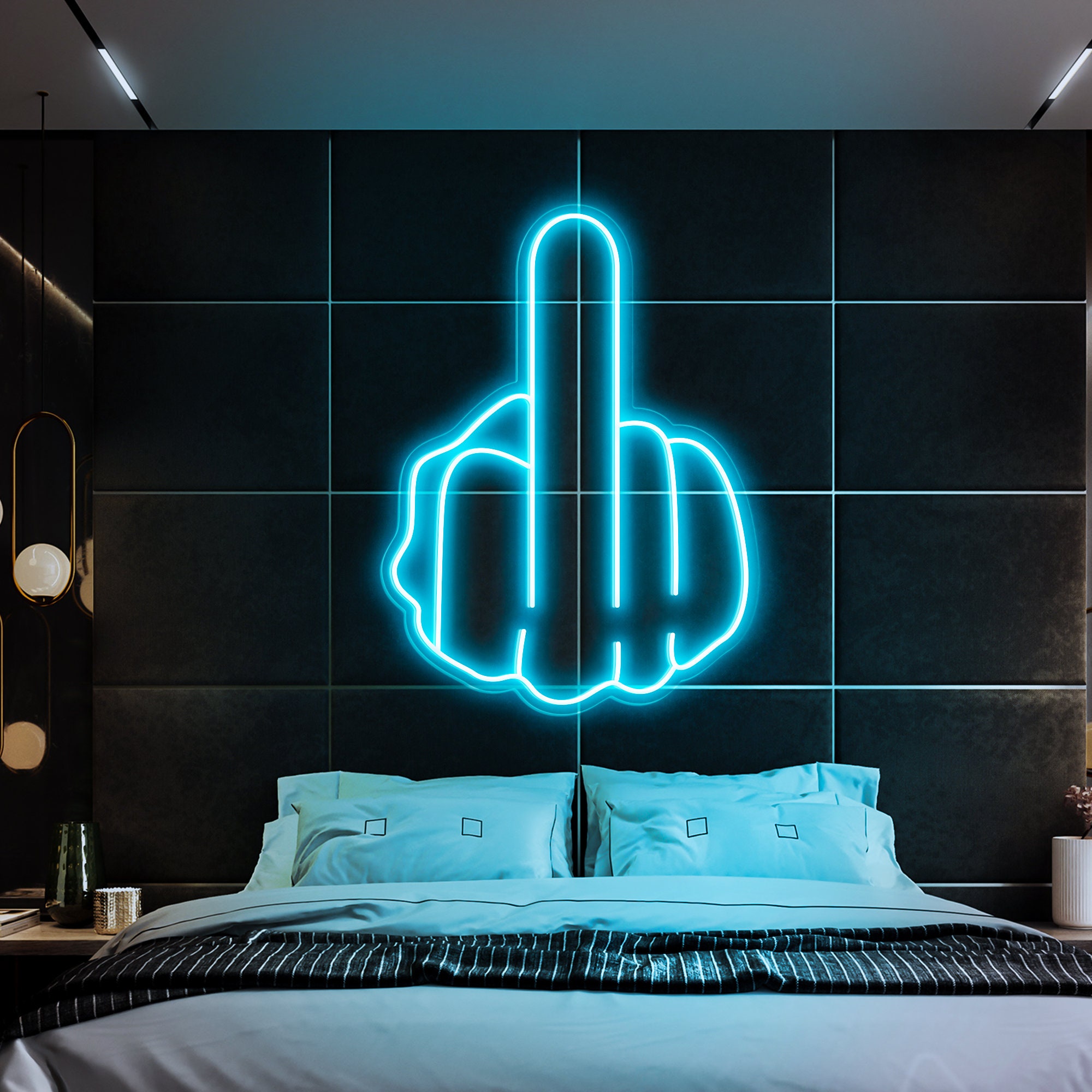 F*#k You LED Neon Sign Funny Up Your Middle Finger Lighting Mantra Rude  Wall Art Custom Text Wall Hanging Night Light Club Decor
