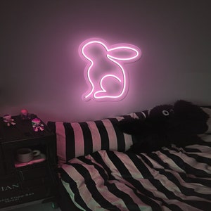 Personalized Easter Gift/ Mini Bunny Rabbit Neon Sign/ Personalized Gift For Easter/ Gift For Her Him/ Wall Decor/ Home Decor/Cut Anime Sign